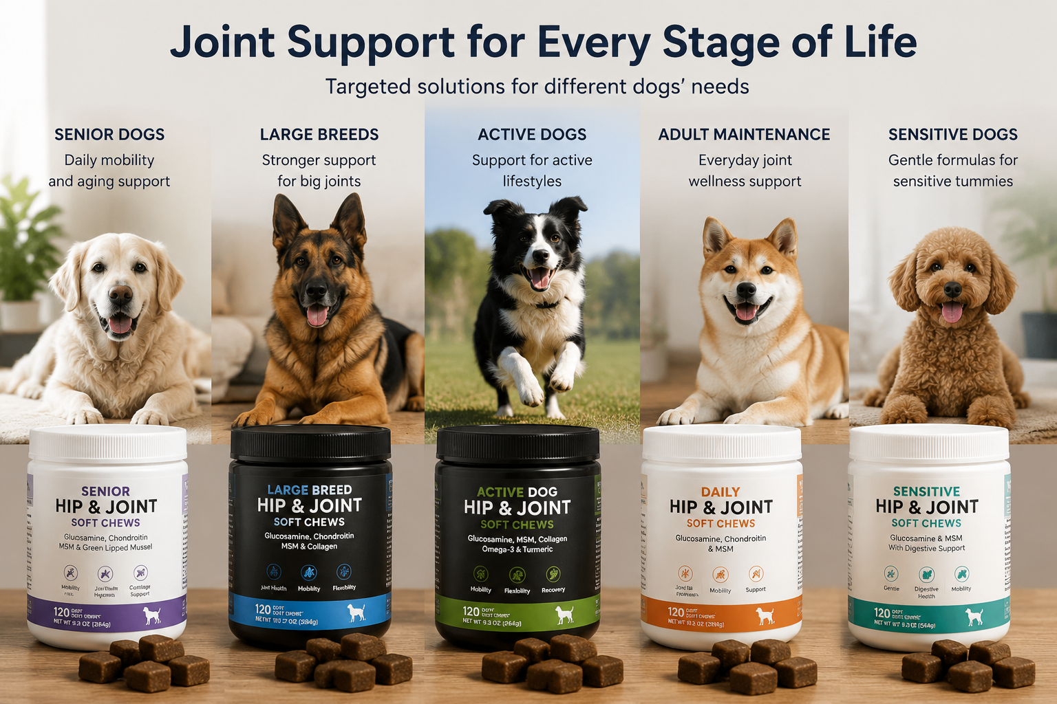 Private label joint support product target dog groups private label joint support product for senior large breed and active dogs